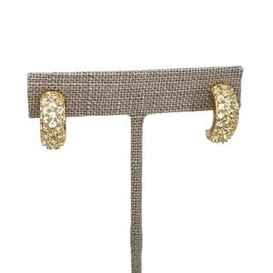 Swarovski Half Hoop Huggie Earrings Clear Crystal Pave Gold Tone